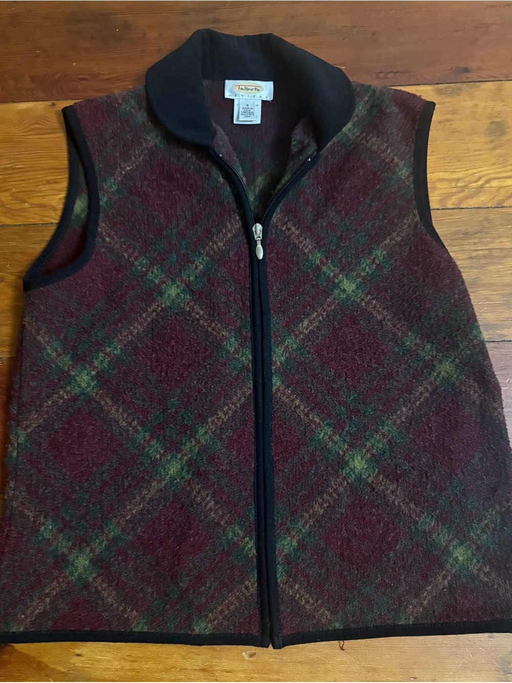 Women’s Vintage Talbots Petite  Quilted Plaid Vest - Burgundy/Green